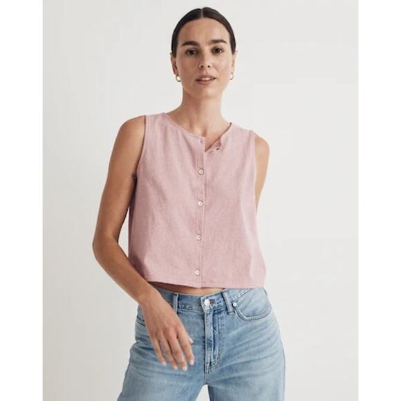 Madewell Button Front Crewneck Crop Tank Blue Size Large - Picture 2 of 7